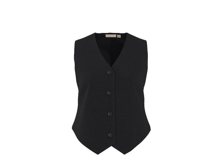 Gilet noir pour femme avec boutons marrons et col en V.
