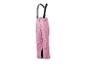 Pantalon de ski rose avec bretelles noires.