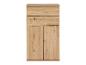 Armoire en bois avec deux tiroirs et deux portes.