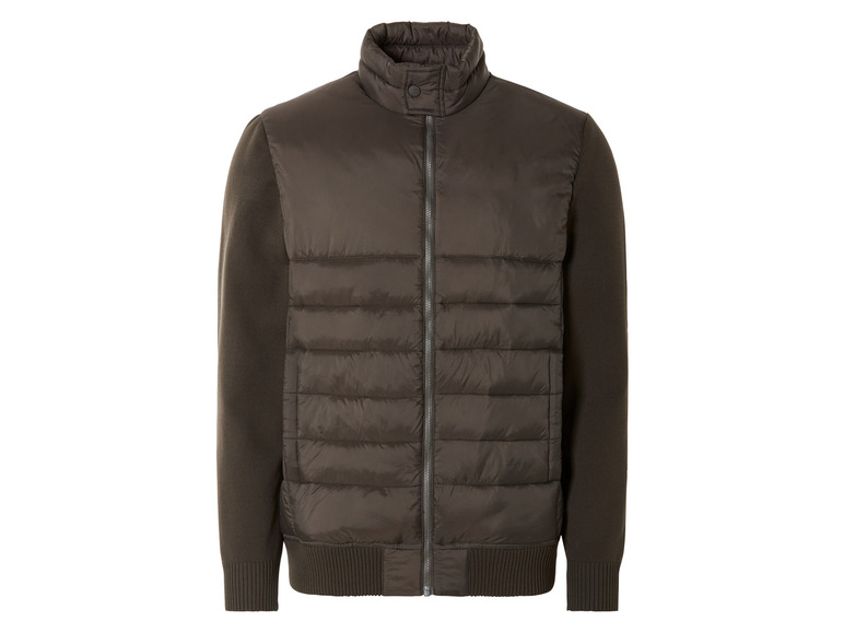 Une veste bomber vert foncé avec une doublure en tricot côtelé.