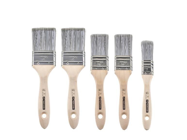 Ensemble de cinq pinceaux PARKSIDE avec manches en bois et tailles variées.