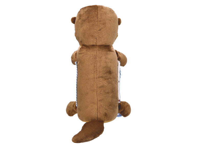 Arrière d'un jouet en peluche en forme de loutre.