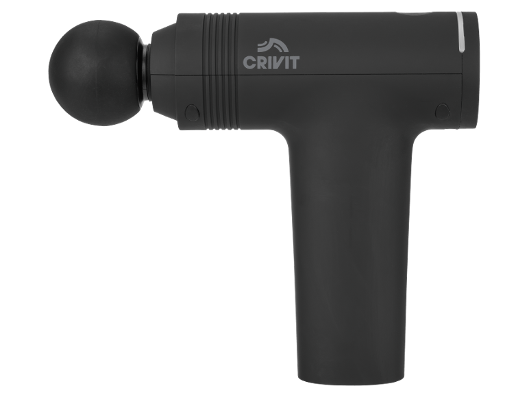 Pistolet de massage noir avec tête ronde et logo CRIVIT