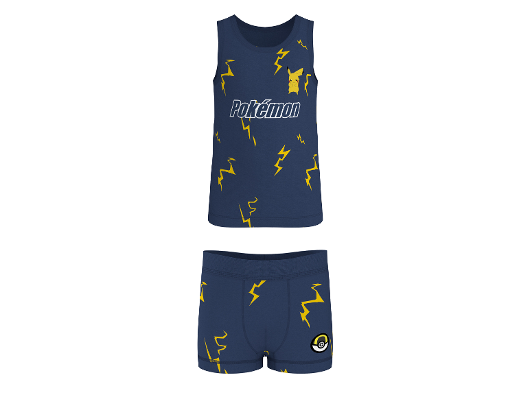 Ensemble de sous-vêtements enfant LUPILU® Pokémon avec débardeur et boxer bleu foncé.
