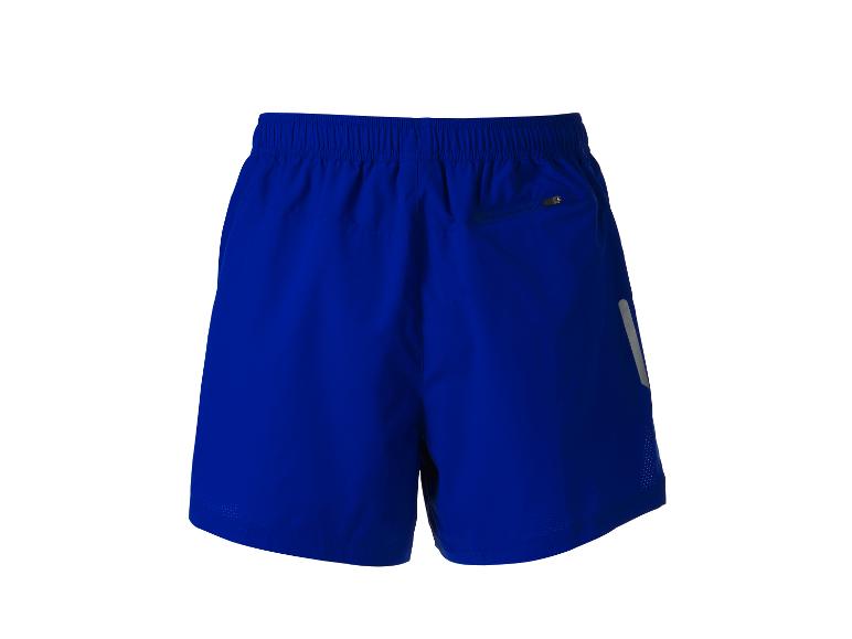 Short de sport bleu pour homme avec taille élastique et poche zippée.