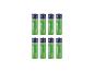 Huit piles rechargeables TRONIC AA vertes et bleues, 2500 mAh, disposées en deux rangées.