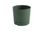 Pot de fleurs cylindrique vert foncé.