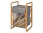 Panier à linge en bambou avec sac en tissu gris et serviette beige