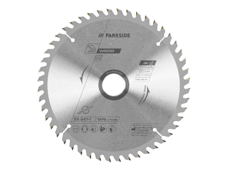 Une lame de scie Parkside pour le bois, avec un diamètre de 210 mm.