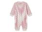 Une grenouillère rayée rose et blanche pour bébé.