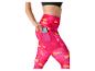 Leggings sport rose à motif géométrique avec poche téléphone.