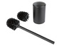 Une brosse de toilette noire avec un support