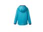 Veste à capuche turquoise pour enfant avec détails réfléchissants, vue de dos.