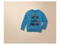 Un sweat-shirt bleu avec des dinosaures et l'inscription 'We're all friends'.