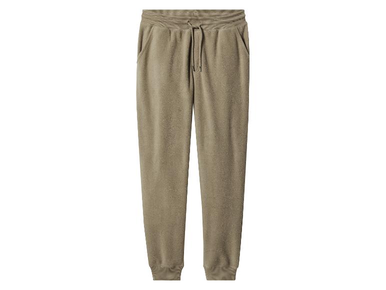 Pantalon de jogging en polaire kaki avec cordon de serrage et poignets côtelés.