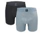Lot de deux boxers pour hommes, un noir et un bleu clair, avec des ceintures élastiques.