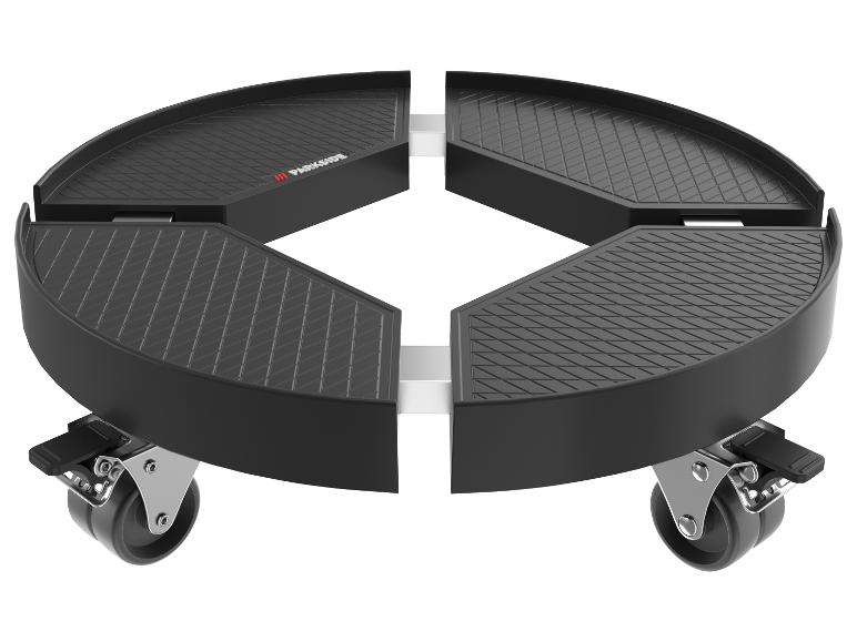 Support à roulettes Parkside pour plantes ou objets lourds, noir, avec quatre sections et roulettes.