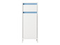 Une armoire blanche avec un tiroir bleu