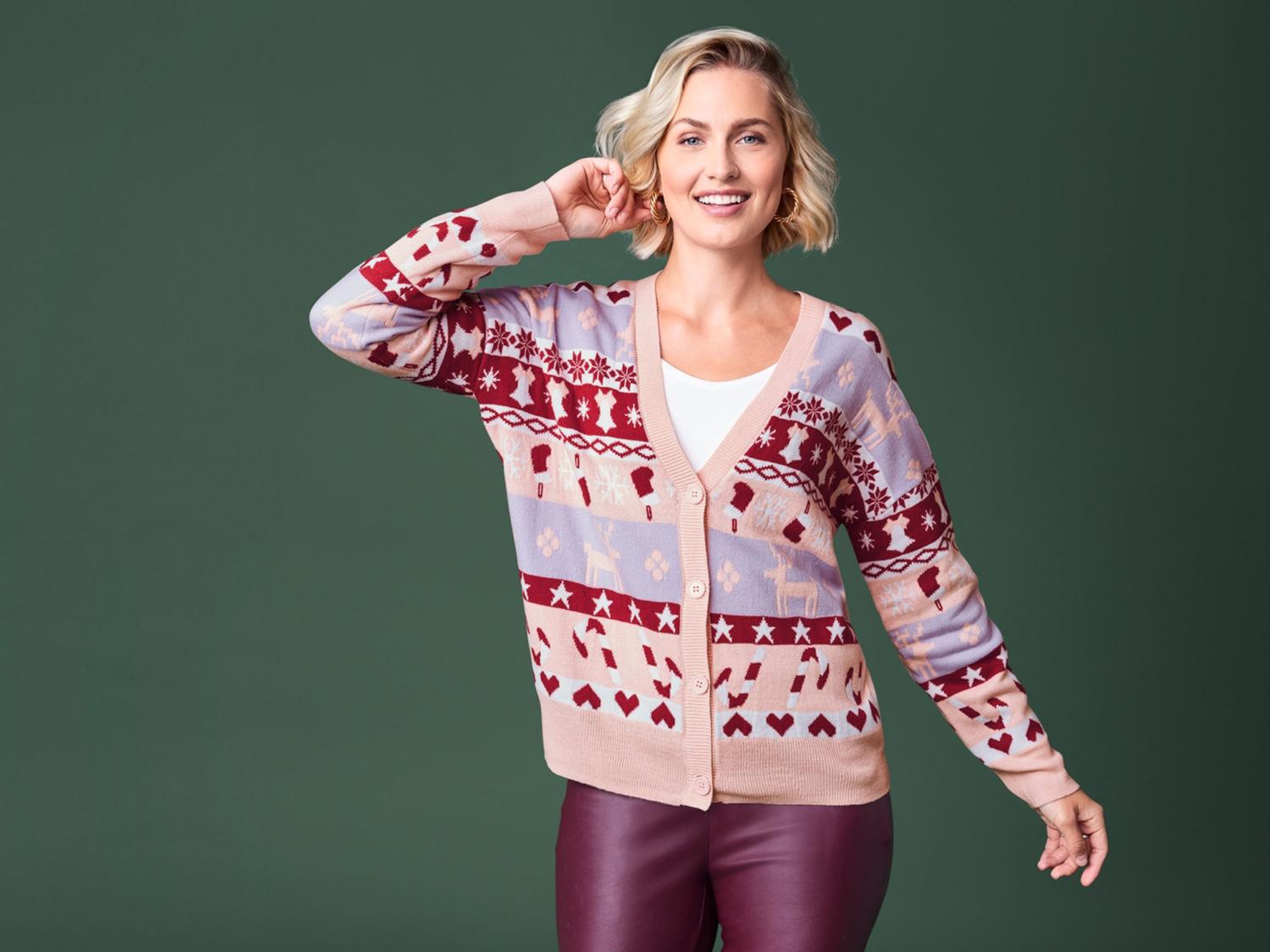 Gilet De Noël Femme - Cardigan En Maille Avec Motifs Rennes Et Flocons - Boutons Devant - Manches Longues - Taille S à XL