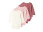 Quatre bodys bébé manches longues en couleurs pastel.