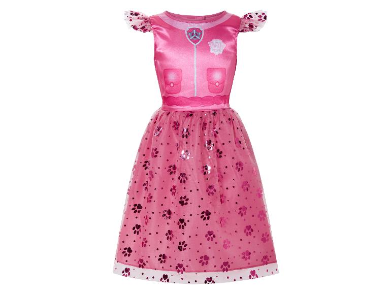 Robe rose Pat' Patrouille pour enfant avec jupe en tulle et imprimé pattes.