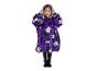 Enfant portant un plaid-sweat à capuche violet sur le thème de Mercredi Addams.