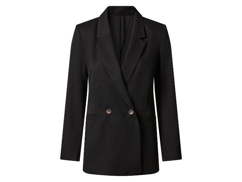 Un blazer noir croisé à deux boutons.