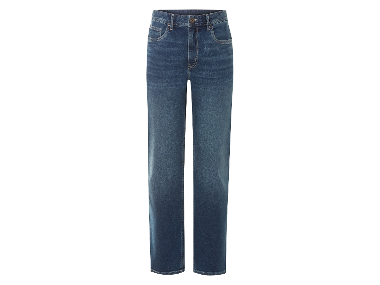 Un jean bleu foncé.