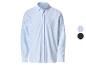 Chemise à manches longues rayée bleu clair et blanche pour homme, avec deux options de couleur.