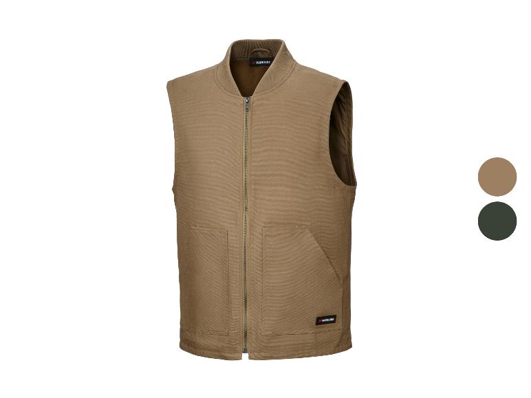 Gilet homme Parkside marron avec poches et fermeture éclair, avec échantillons de couleurs.