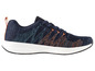 Sneakers bleues avec des détails orange et turquoise.