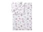 Parure de lit avec housse de couette et taie d'oreiller à motif floral rose et blanc.
