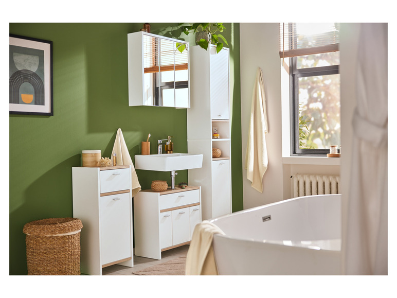 Aller en mode plein écran : Meuble sous-vasque, 60 x 55,6 x 28 cm, blanche/imitation chêne - Image 8