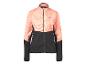 Veste de sport femme orange et noire avec fermeture éclair frontale.