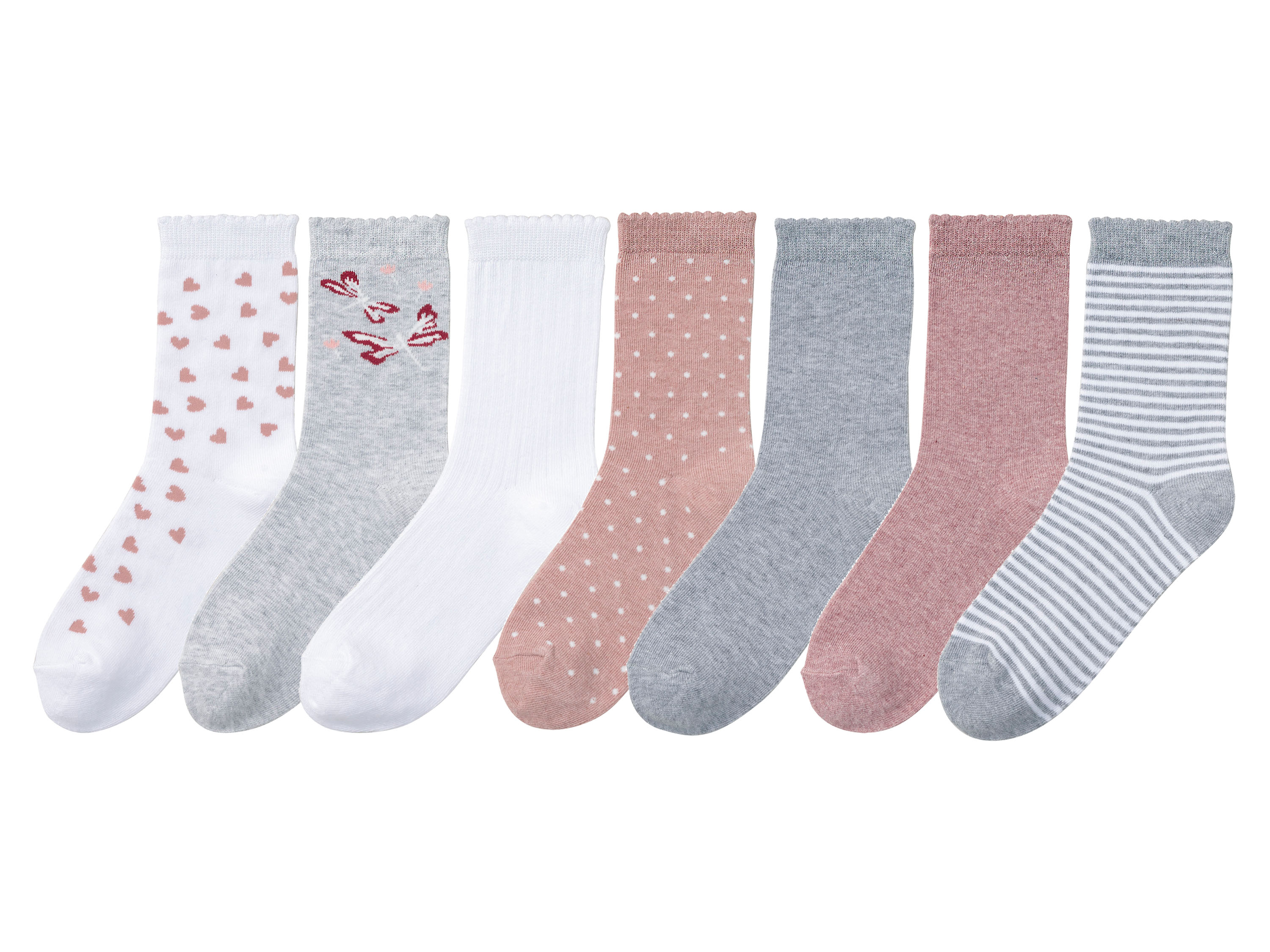 pepperts!® Lot de 7 paires de chaussettes enfant (blanc/gris/rose, 39-42)