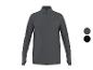 T-shirt de sport gris foncé à manches longues pour homme avec col zippé, et échantillons de couleur.
