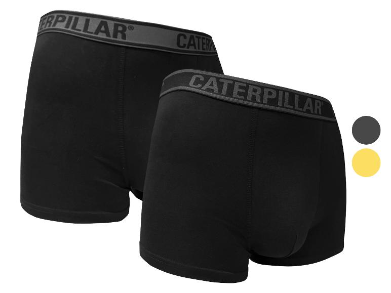 Deux boxers noirs avec le logo Caterpillar.