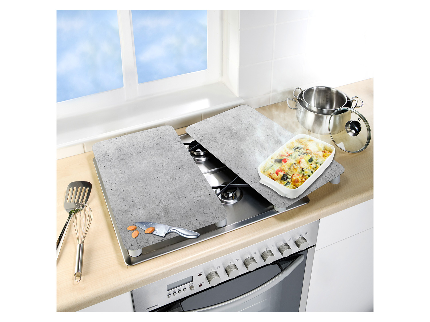 Wenko Plaque de cuisson »Universal«, 2 pièces, pour tous types de feux, en verre trempé. (béton)