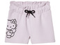 Shorts lilas avec imprimé Hello Kitty et un nœud noir.