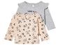 Deux t-shirts à manches longues pour filles, l'un avec un motif Winnie l'ourson et l'autre avec du texte.