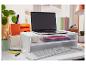 Support pour ordinateur portable blanc avec clavier et souris.