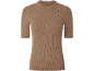T-shirt en maille côtelée pour femme avec col montant en marron