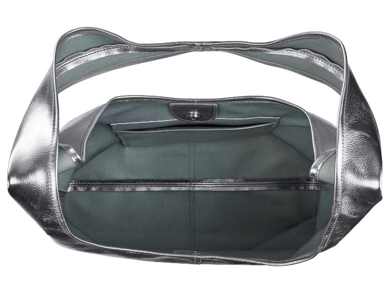 Sac à main en cuir argenté, vue intérieure.