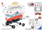 Instructions pour assembler un puzzle 3D en forme de van rouge et blanc avec des planches de surf.