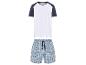 Pyjama homme : t-shirt blanc et short à carreaux bleus.