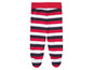 Leggings de bébé à rayures rouges, blanches et noires avec des pieds.