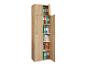Armoire de bureau en bois ouverte avec dossiers et livres organisés sur les étagères.