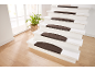 Escalier blanc avec tapis antidérapants marron et plante en pot.