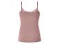 Débardeur rose à fines bretelles avec dentelle.