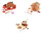 Sets de jeu en bois LUPILU® : poulet rôti, maison en pain d'épices et fondue.